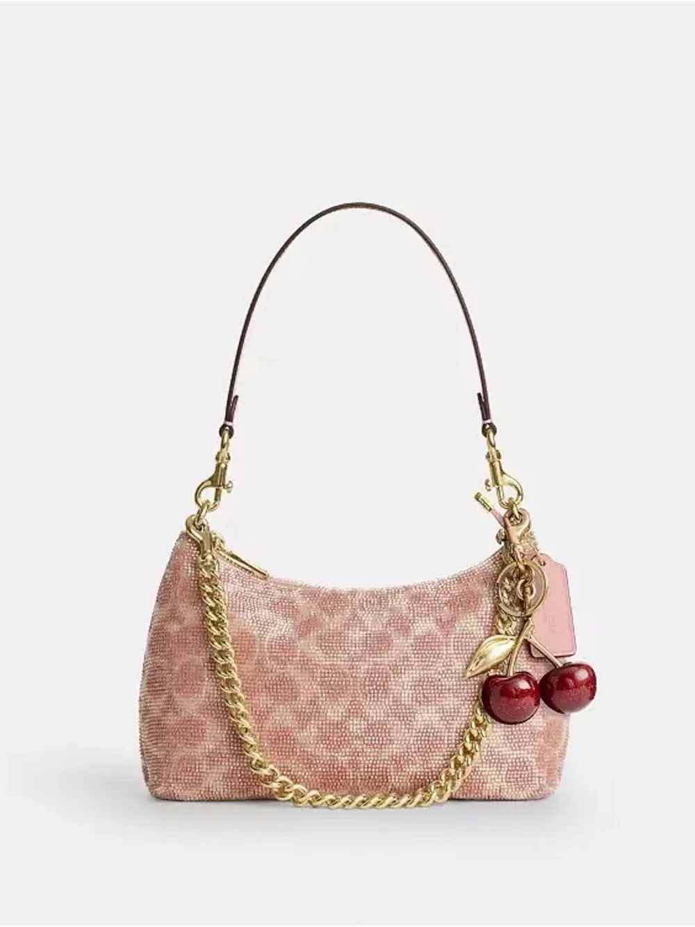 NWT Coach Teri Shoulder Bag Signature Beaded Satin Pink Gold